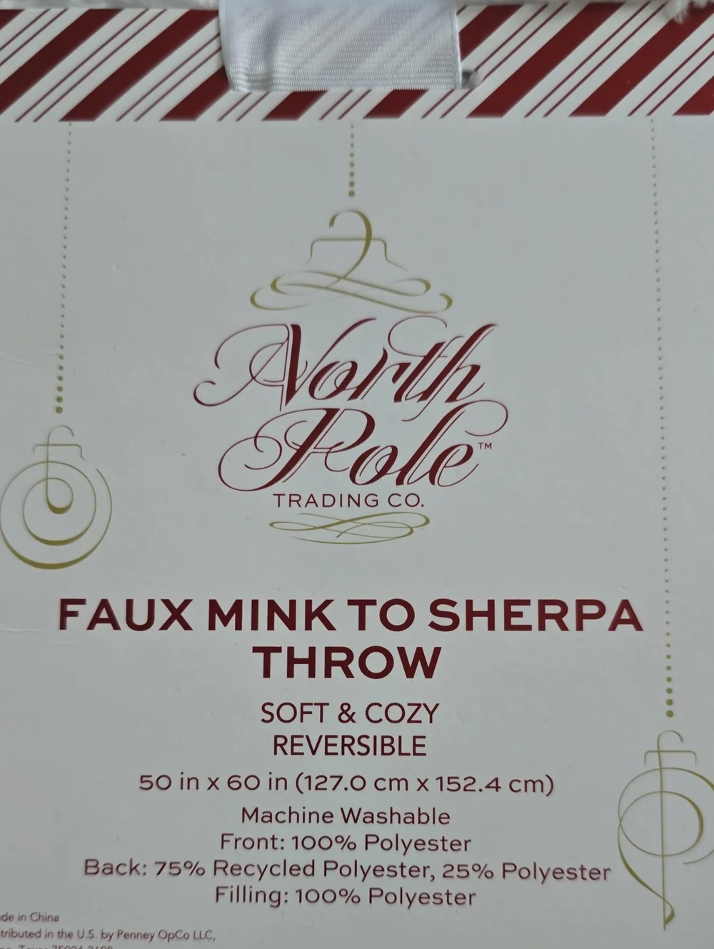 NORTH POLE FAUX MINK TO SHERPA RED AND WHITE SOFT REVERSIBLE THROW